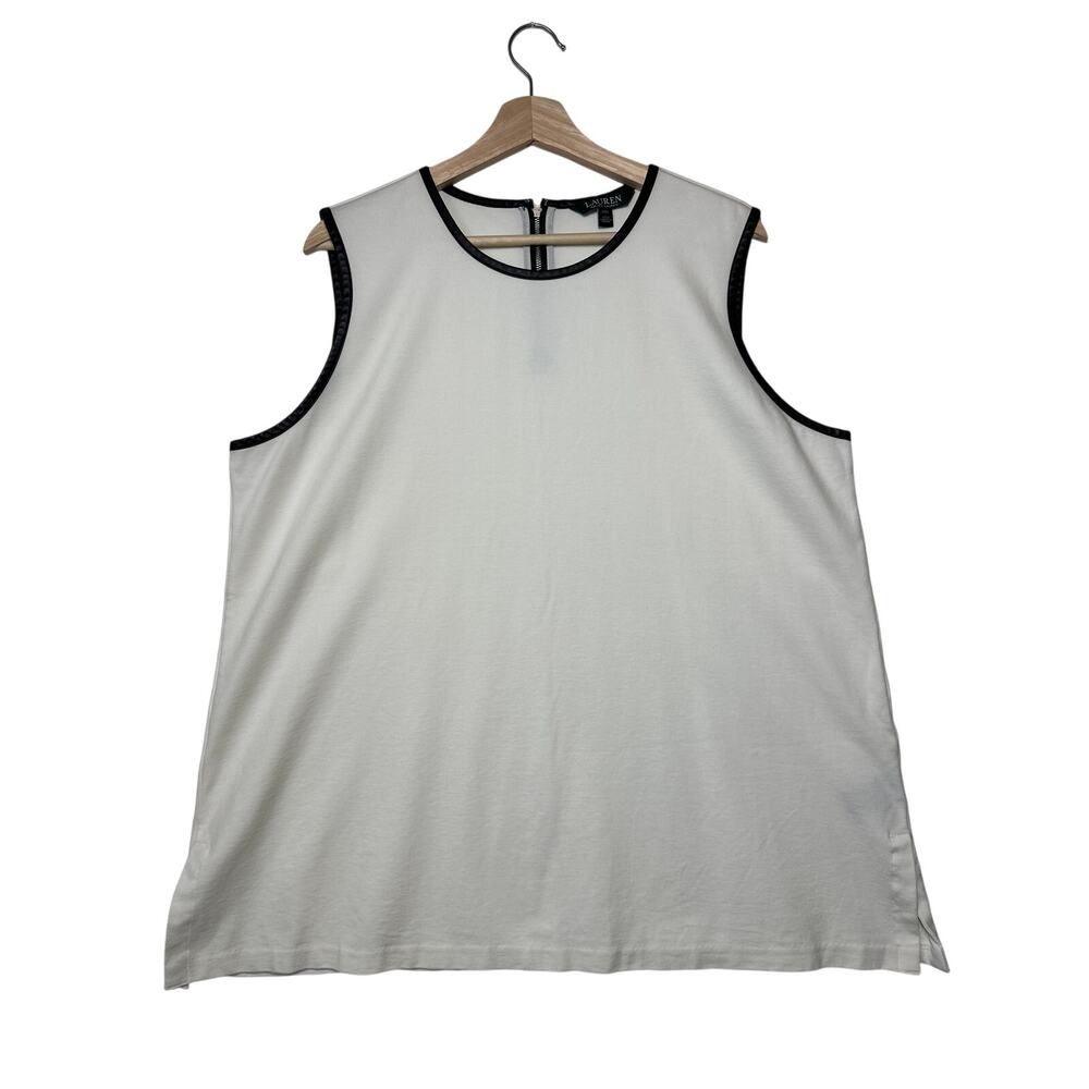 Lauren Ralph Lauren Sleeveless Tank Top Cream Faux Leather Trim Sz XXL Office